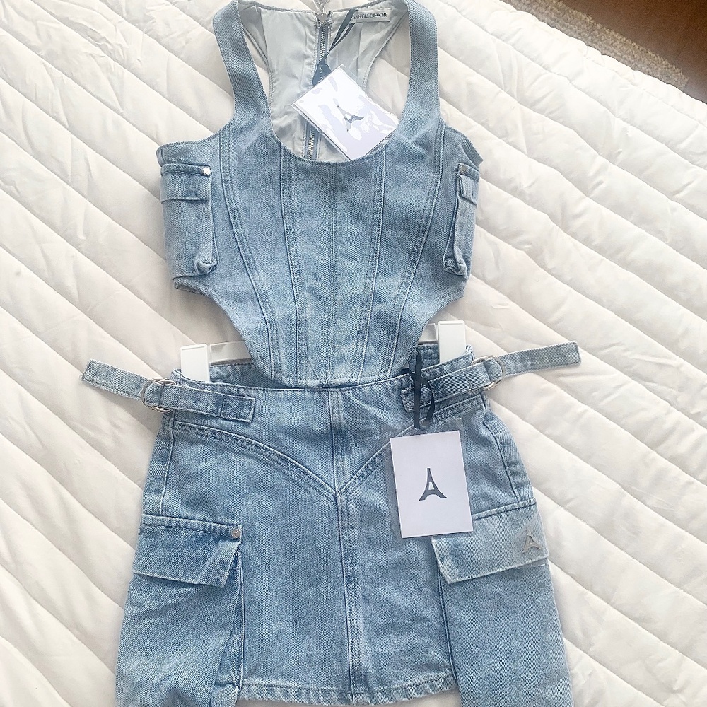 MANIERE DE VOIR DENIM CARGO CORSET AND MINI SKIRT - Picture 1 of 6